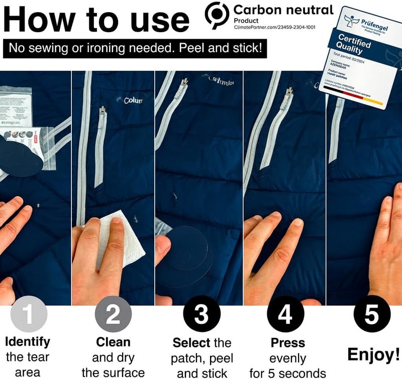 aZengear Repair Patches - Waterproof, Self-Adhesive, Tear-Cold-Heat-Resistant Polyester Fabric to Fix Down Jacket, Puffer, Snowsuit, Shoe, Tent, PVC, Clothing, Upholstery (Navy Blue) - Image 3